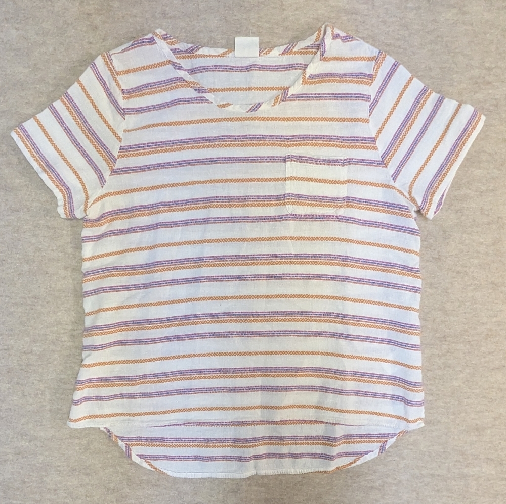 C&C California Cotton & Linen Textured Embroidered Stripped Patterned Flowy T, M